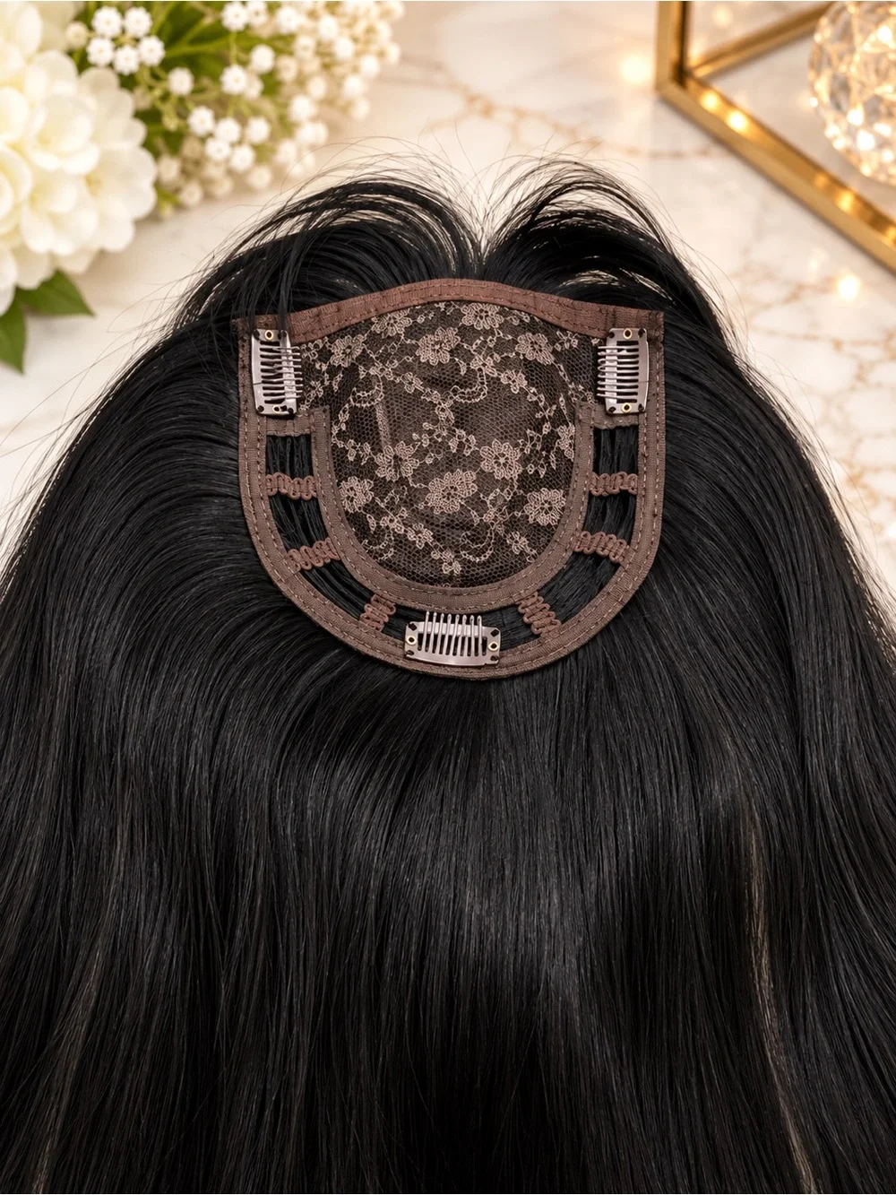 Clip ins Synthetic Hair Topper Black